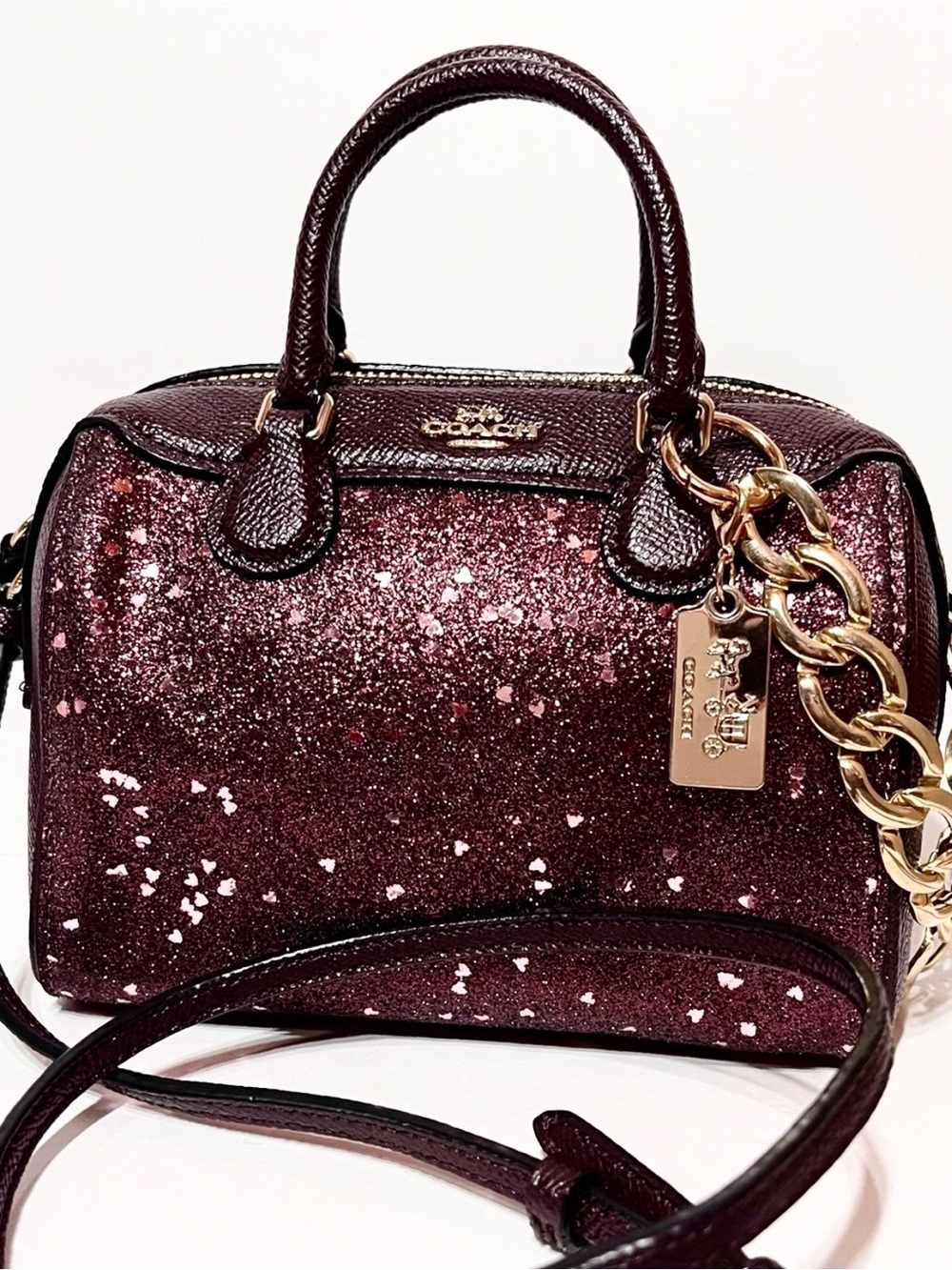 Coach Micro Bennett Satchel Glittery Burgundy
